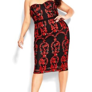 City Chic Strapless Black and Red Dress